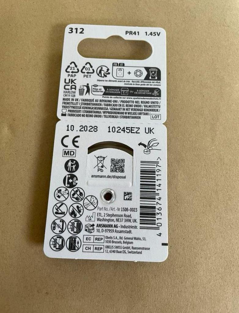 Ansmann hoorbatterij 312 1,45 Volt