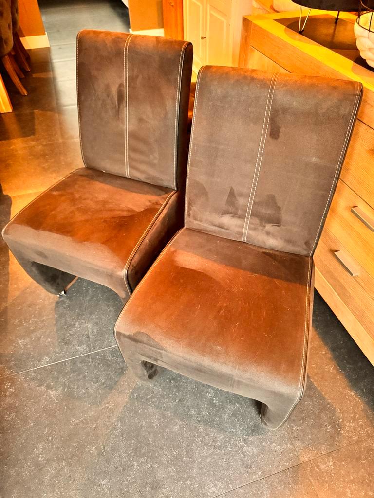 Set van 4 bruine stoffen eetkamerstoelen