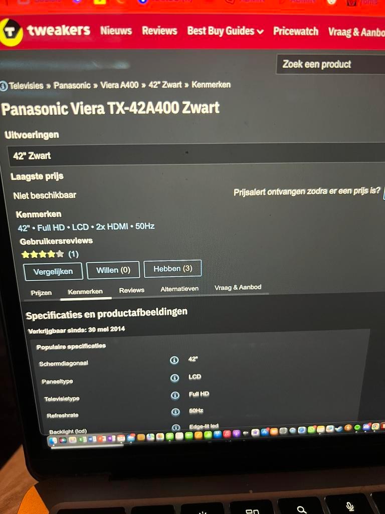 Panasonic Viers TX-42a400 zwart DEFECT | Fixer | onderdelen