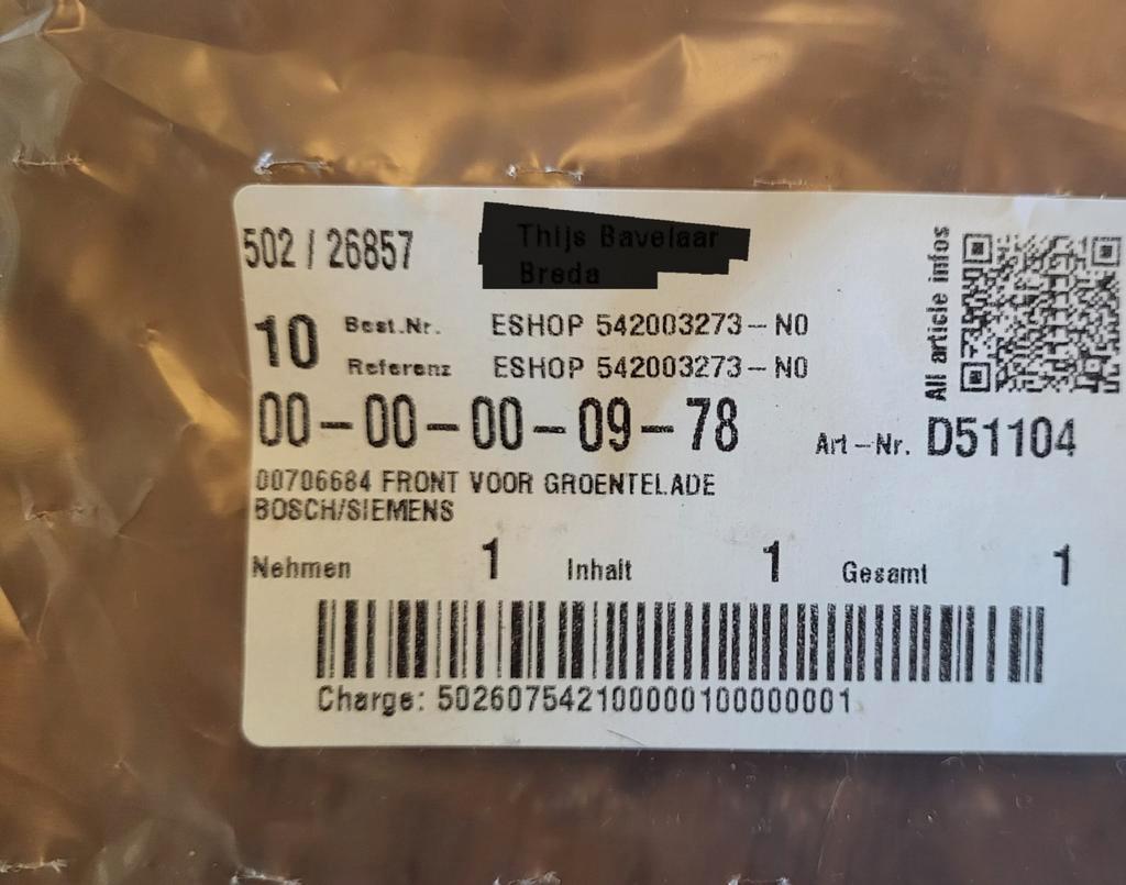 Bosch Siemens front voor groentelade