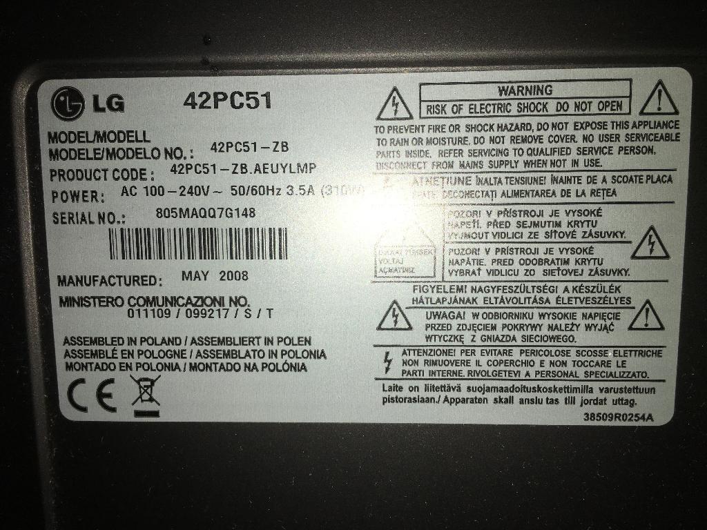 Defecte LG Televisie 42PC51 - Afhalen in Eindhoven