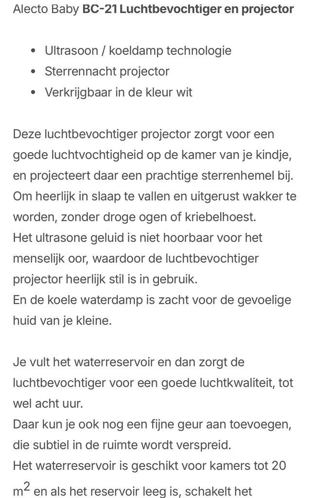 Alecto Baby BC-21 Luchtbevochtiger en projector