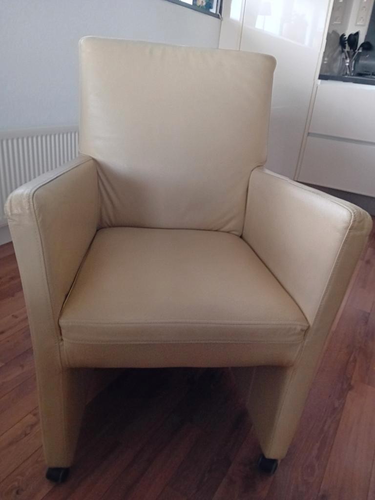 Eetkamerstoelen, 6 stuks, leer, op wieltjes