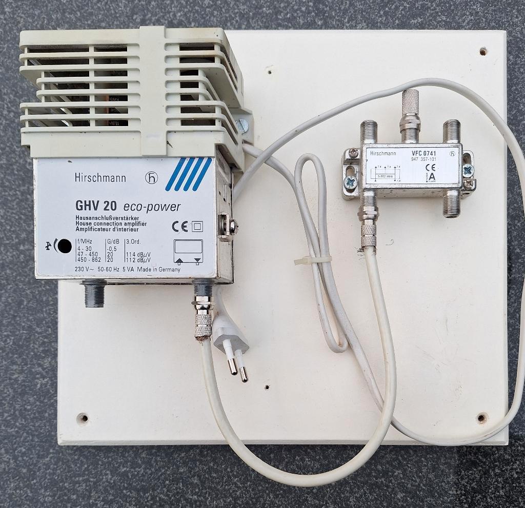 Antenneversterker met splitter voor TV