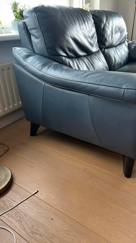 Blauw leren 2 pers. zitbank