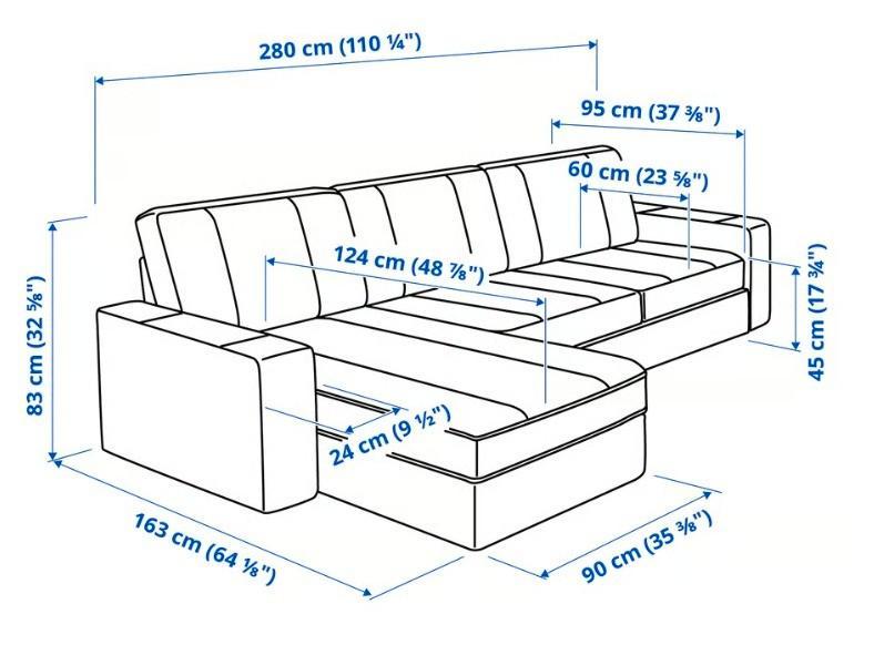 Donkerblauwe IKEA Kivik 3-persoons bank (280cm breed)