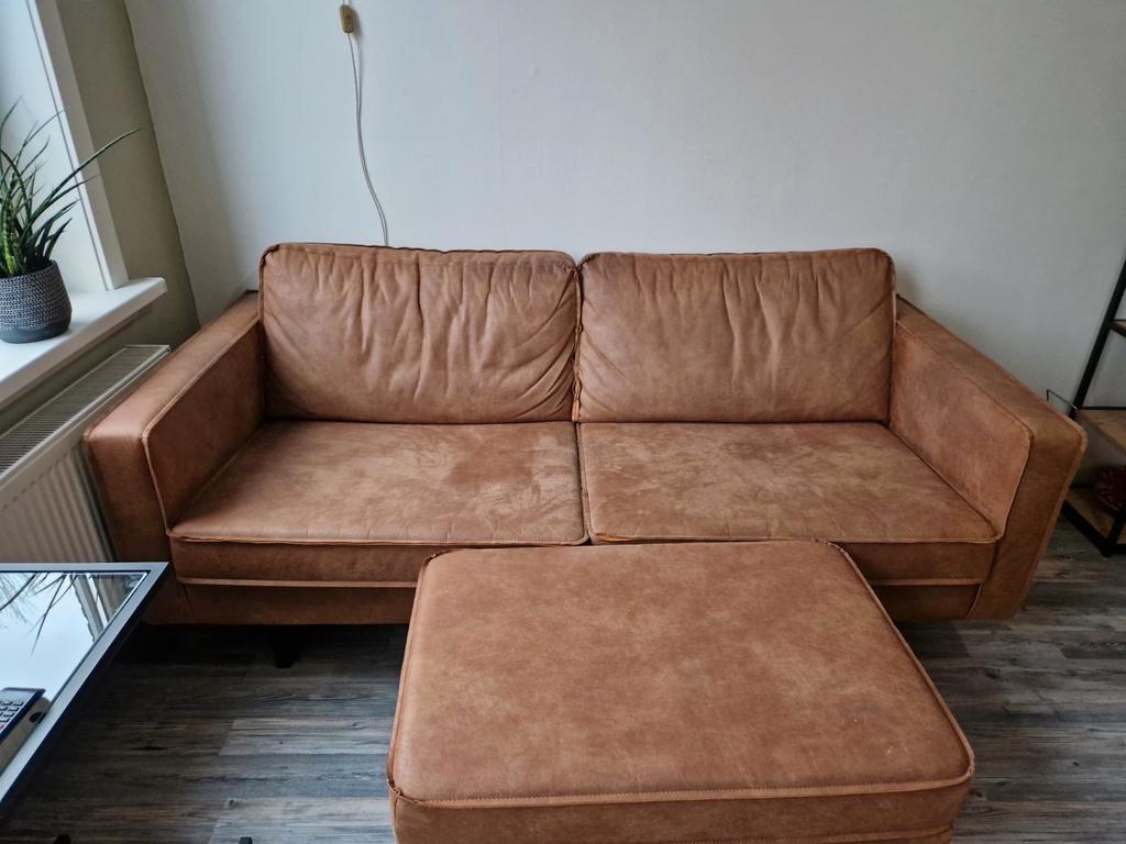 Beige bank + hocker - 190cm - Zelf ophalen