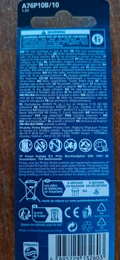 Philips A76 Alkaline Knoopcel Batterijen - 10 Stuks