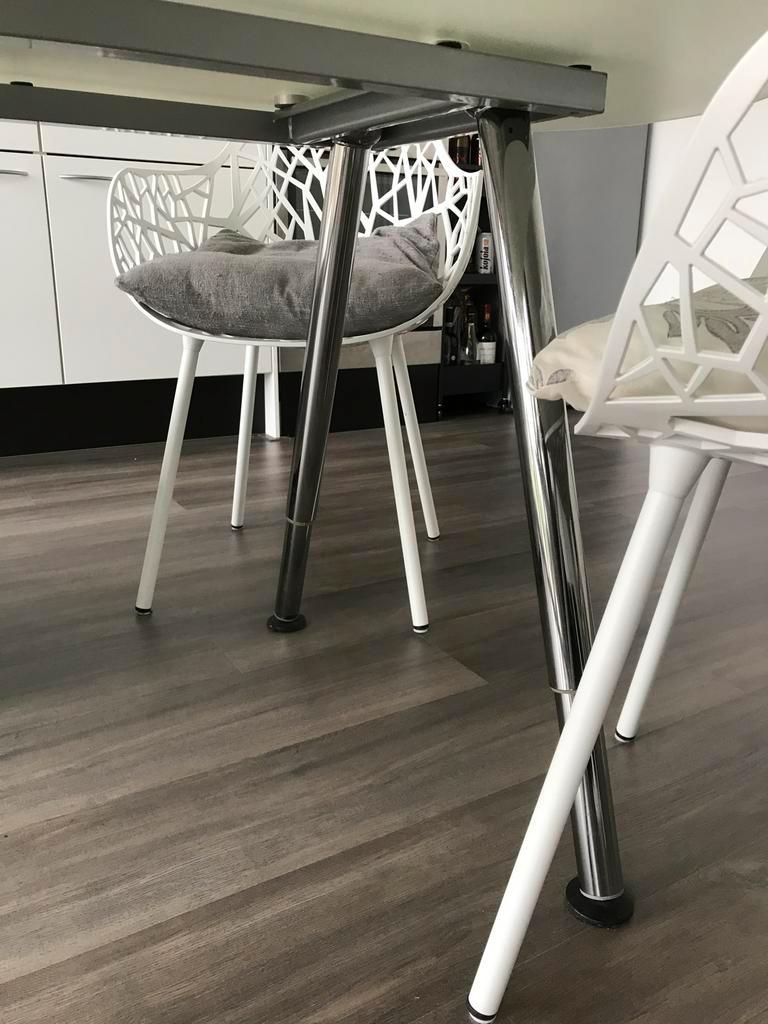 Glazen Eettafel met Verstelbaar Onderstel