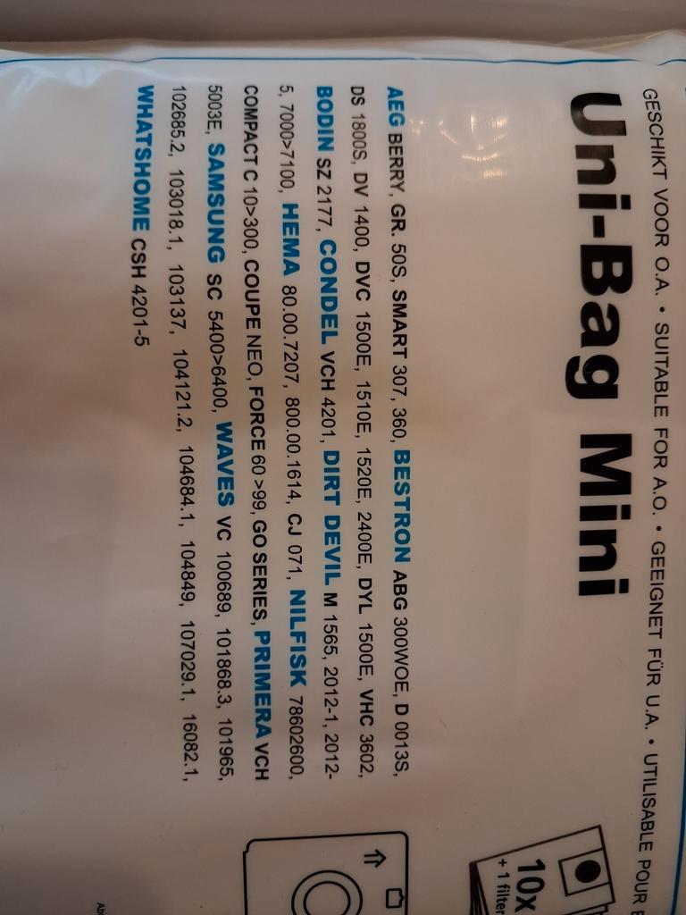 Gratis uni-Bag Mini Stofzuigerzakken - Nieuw