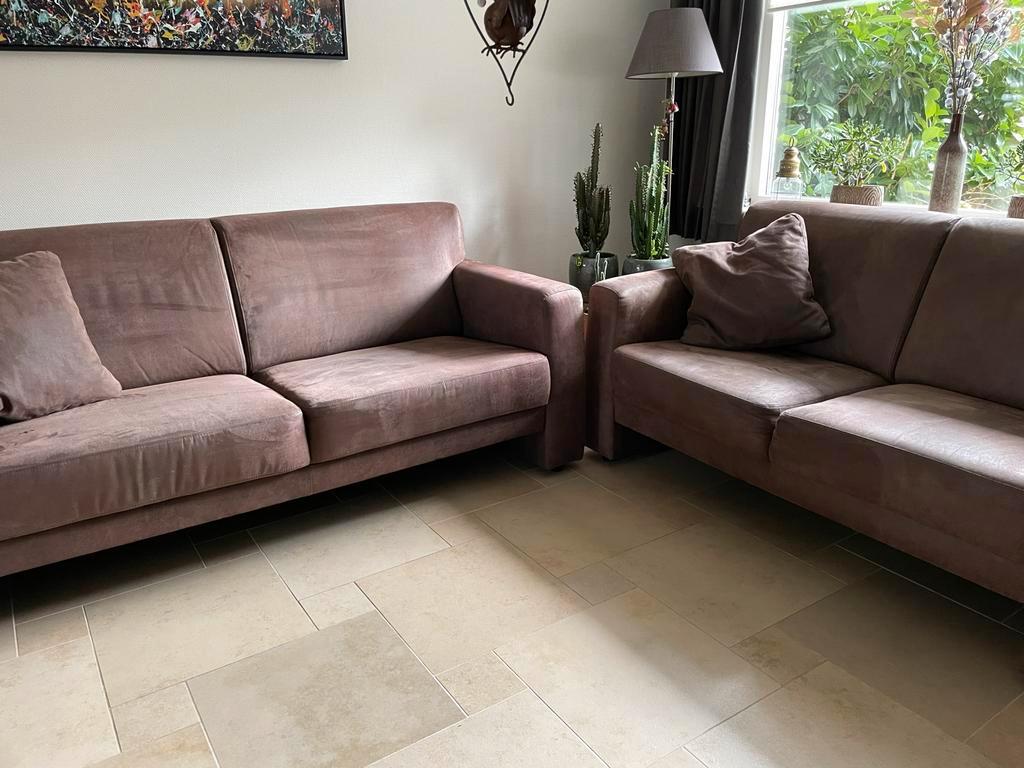 Donkerbruin eco-leren bankstel - 3- en 2-zits