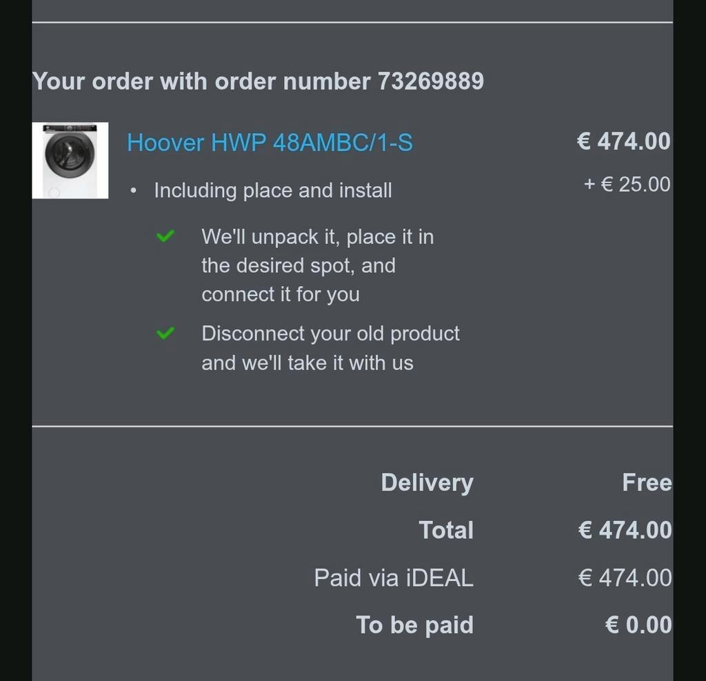 Hoover Wasmachine washing machine 8 kg Rotterdam