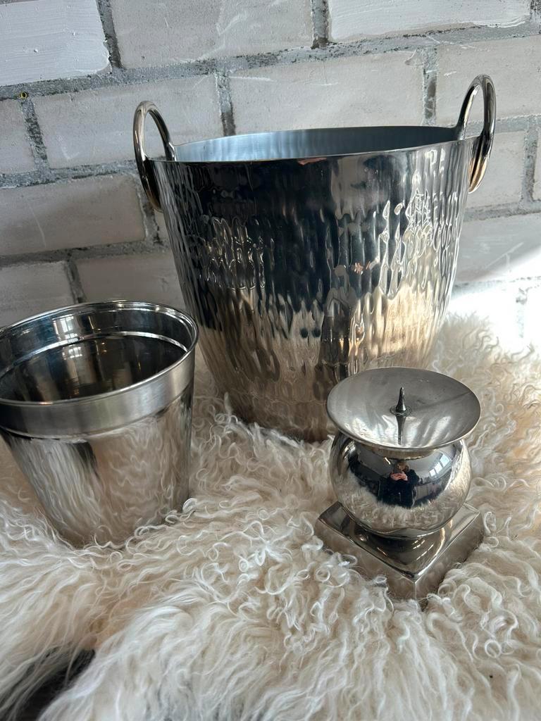 Mooi zilver 3 delig set bloempot of vaas kandelaar