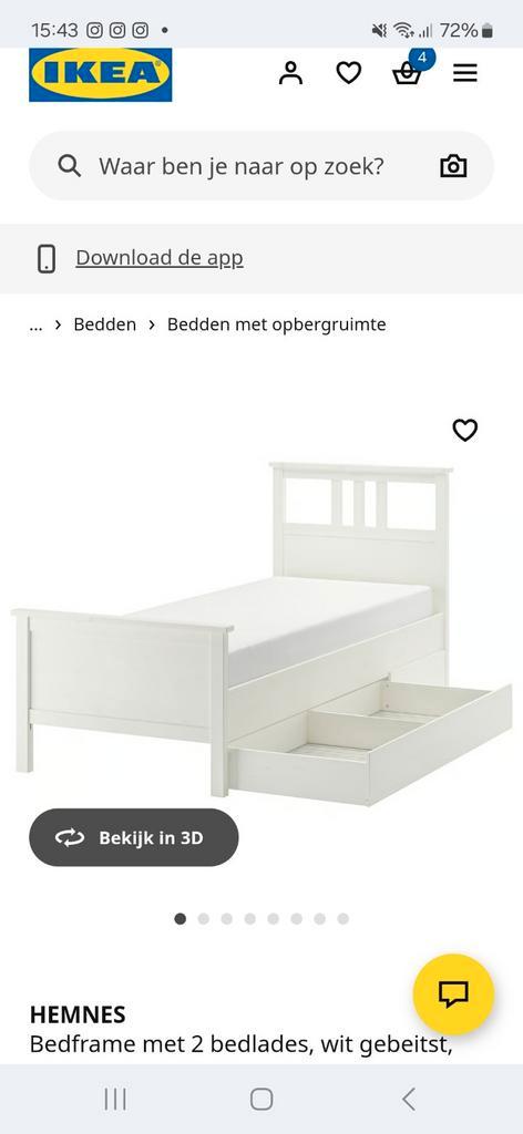 Wit eenpersoonsbed met lades (gratis af te halen)