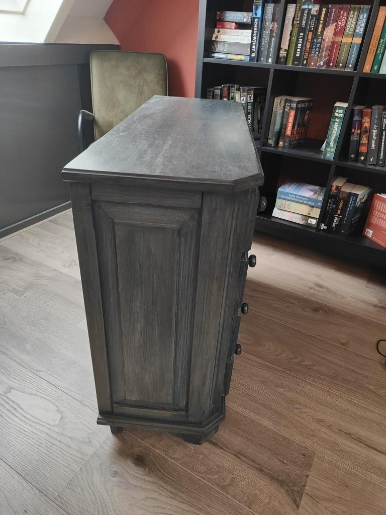 Hoofdboard, laderkastje me spiegel, oud Engls eiken.