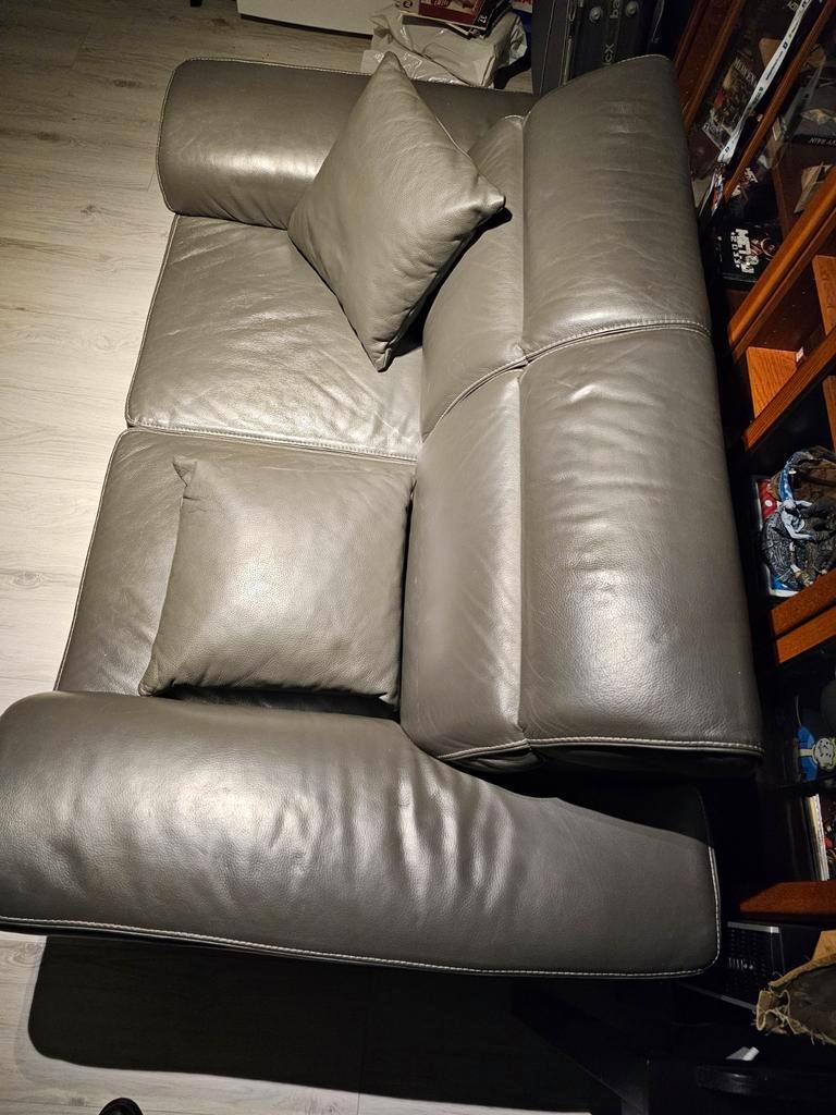 Grijze lederen 2-zits bank - 1.70m breed