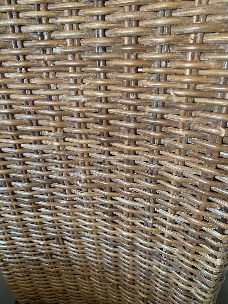 Rieten stoelen met grijze kussens