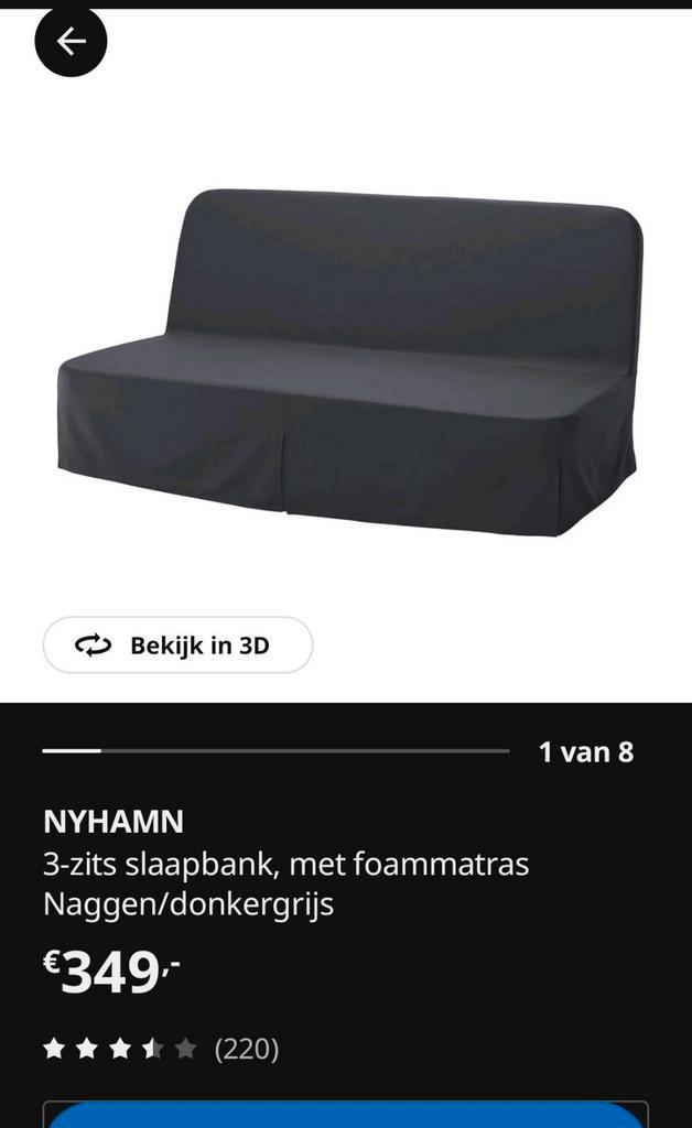 Grijze IKEA slaapbank met wasbare hoes