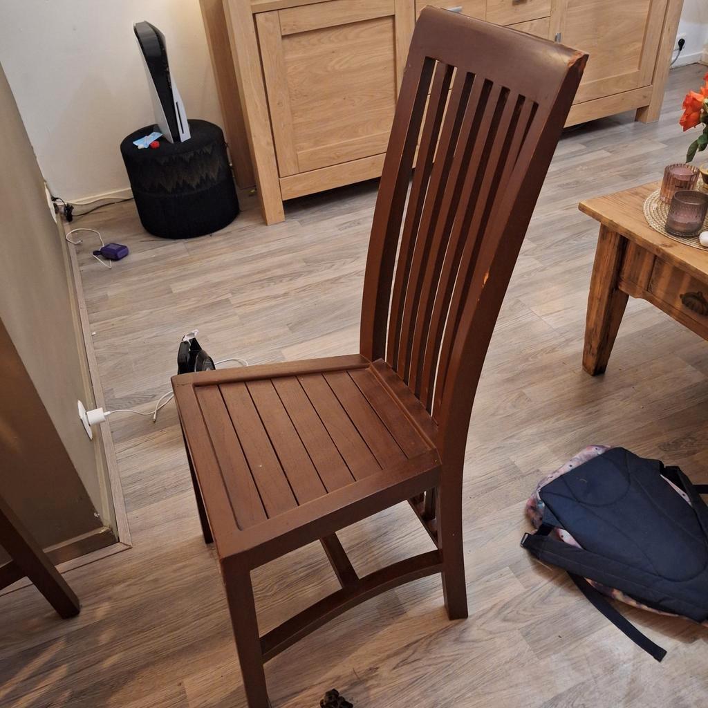 5 Teak/Kersen Eetkamerstoelen - Lichte Beschadiging