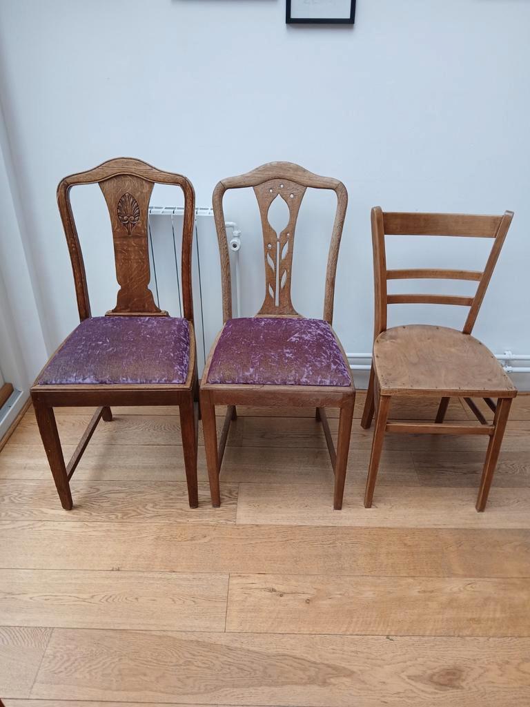 5 Stoelen met leder en stoffen zitting