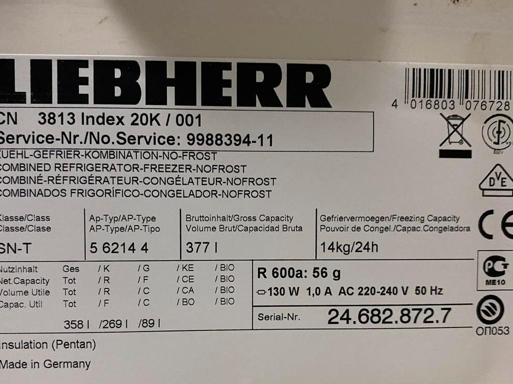 Liebherr koel-vries combinatie CN3813 DEFECT