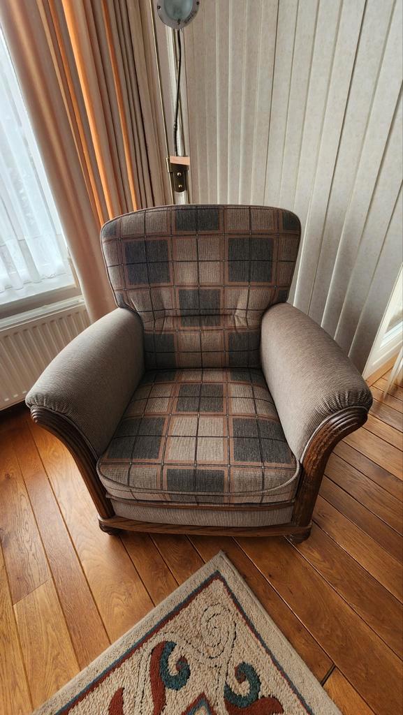 Eikenhouten Bankstel + 2 Fauteuils - Zo Goed Als Nieuw