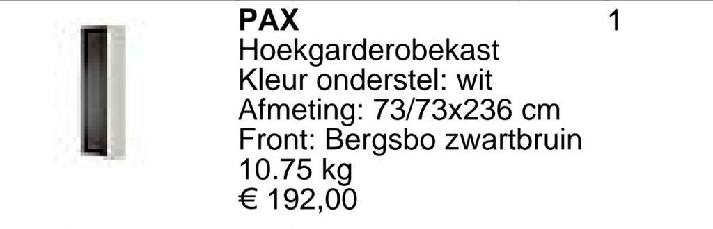 Gratis hoekdeel Pax-Kast met witte deur.