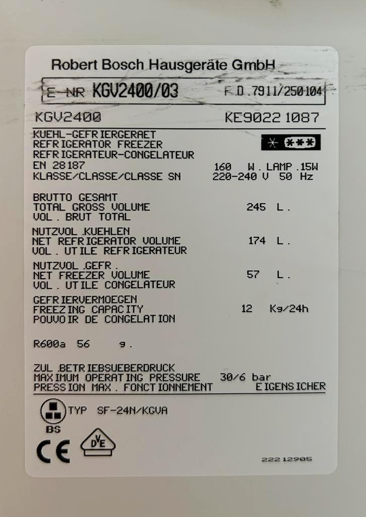 Bosch KGV2400 koelvriescombinatie, 156cm hoog