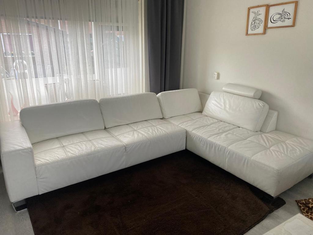 Witte leren hoekbank - nette staat