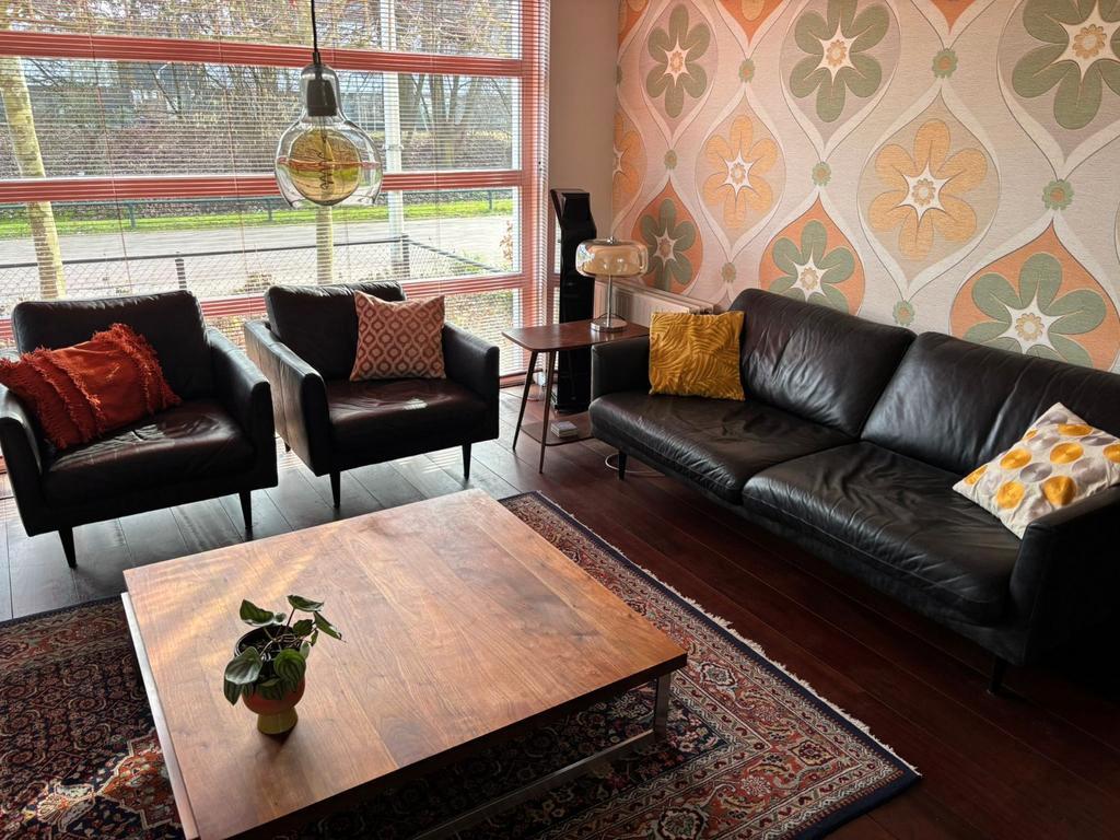 Bankstel en 2 fauteuils leer Lederland