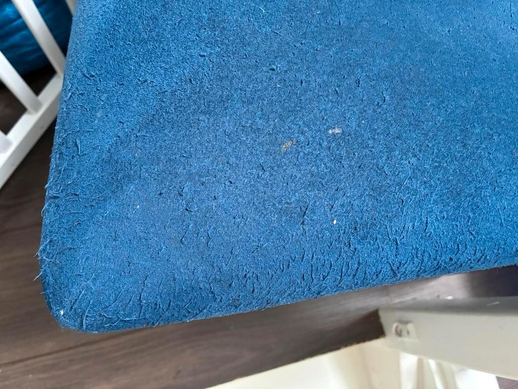 6 houten eetkamerstoelen, zwart met blauwe zitting