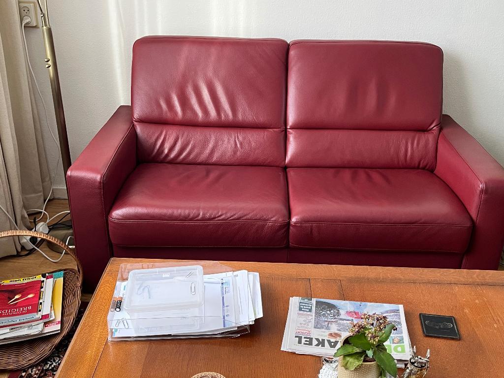 Gratis af te halen rood leren Twee persoonsbankje