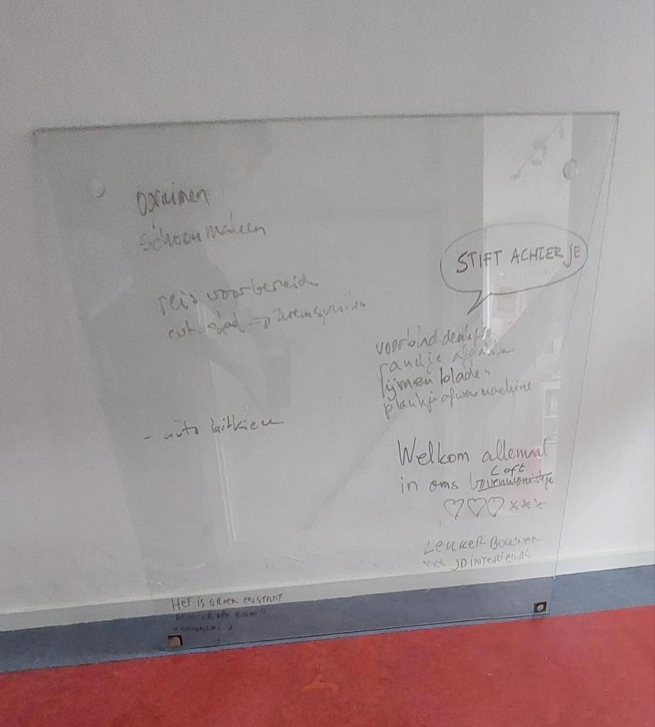 Glazen plaat, gebruikt als whiteboard