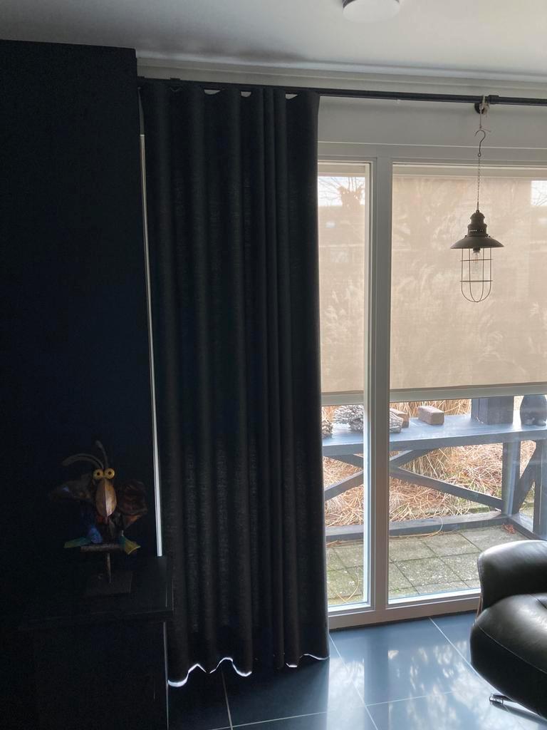 Roede met fopgordijnen, kleur zwart/grijs