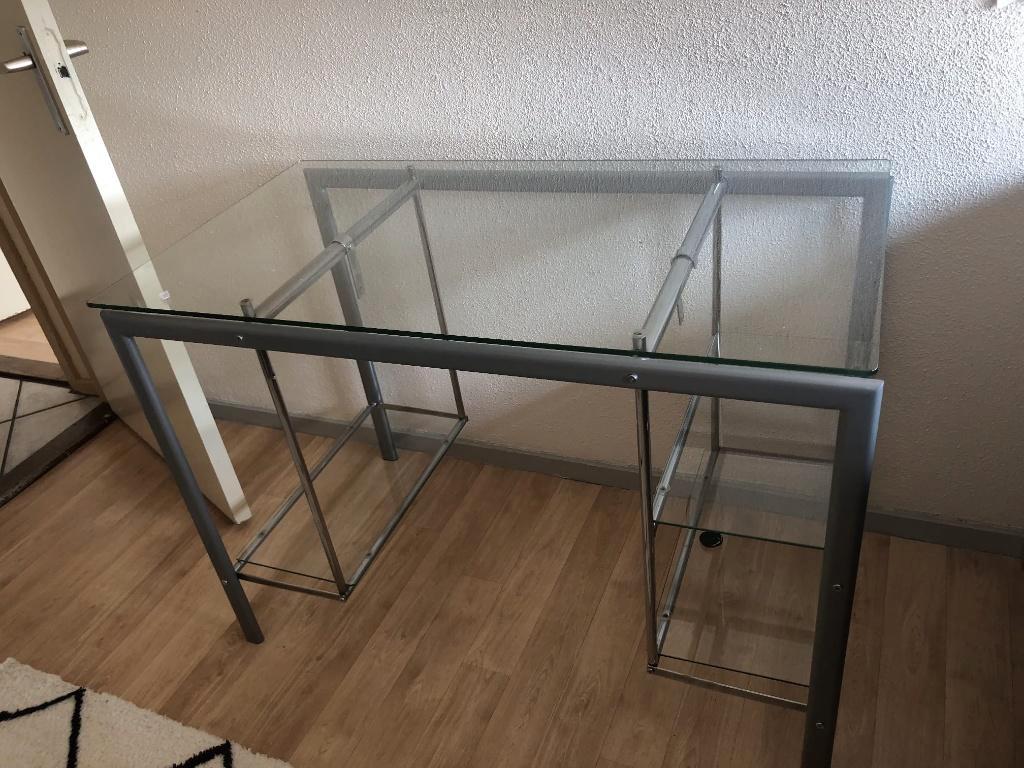 Glazen bureau / schrijf tafel met metalen frame