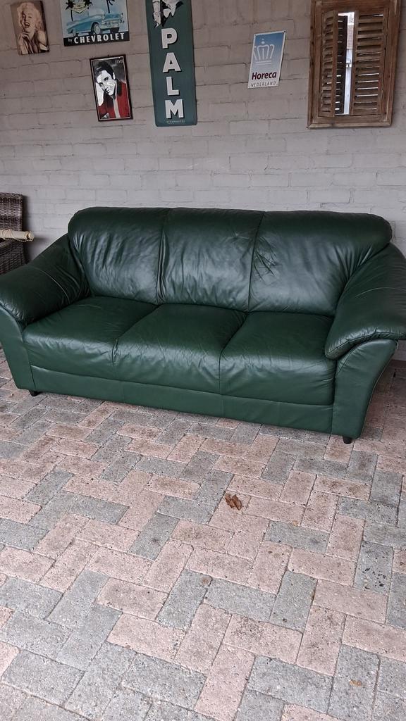 GRATIS ! Ophalen Groene lederen driezitsbank