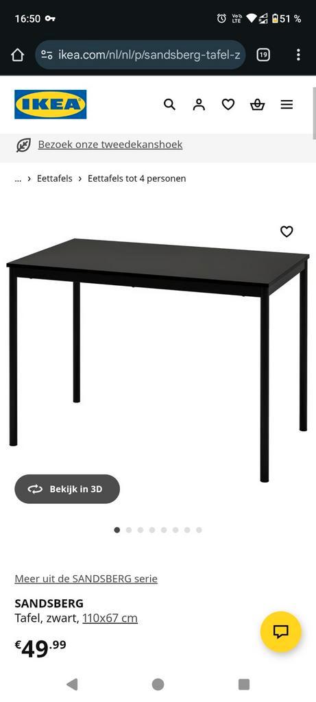 Ikea SANDSBERG Tafel, zwart, 110x67 cm