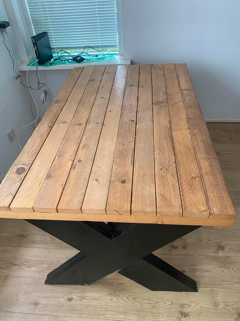 Massief houten eet- en salontafel - Industrieel