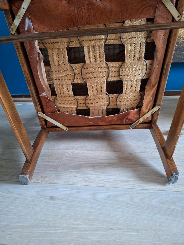 Vintage Houten Stoel met Leren Zitting