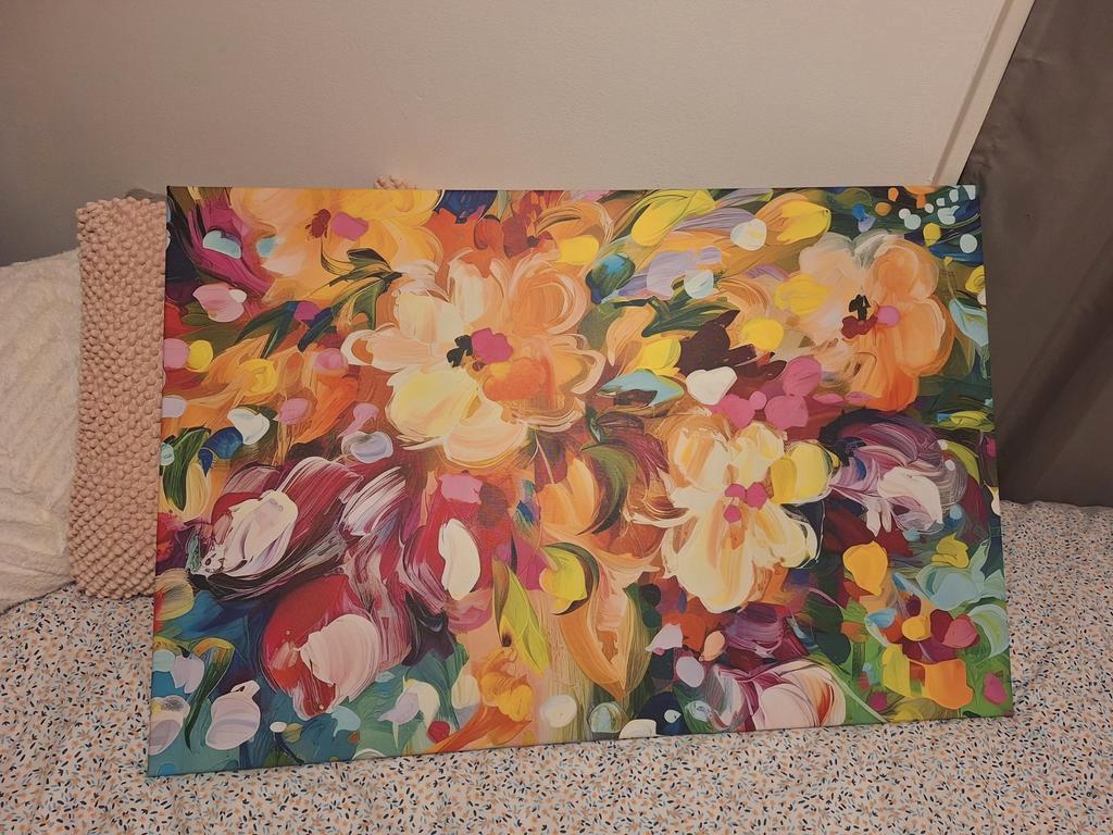 Kleurrijk bloemencanvas 90 x 60 cm